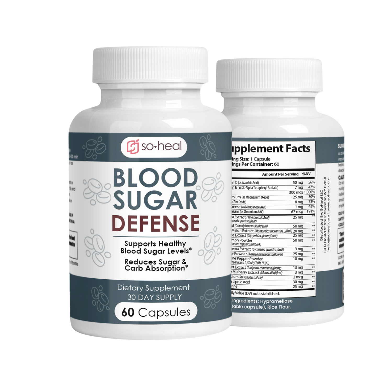 Sugar Shield Defense Supplement - Cinnamon, Chromium, Vanadium, Triple Protection for Heart, Metabolism, Energy - 60 Capsules, Made in USA