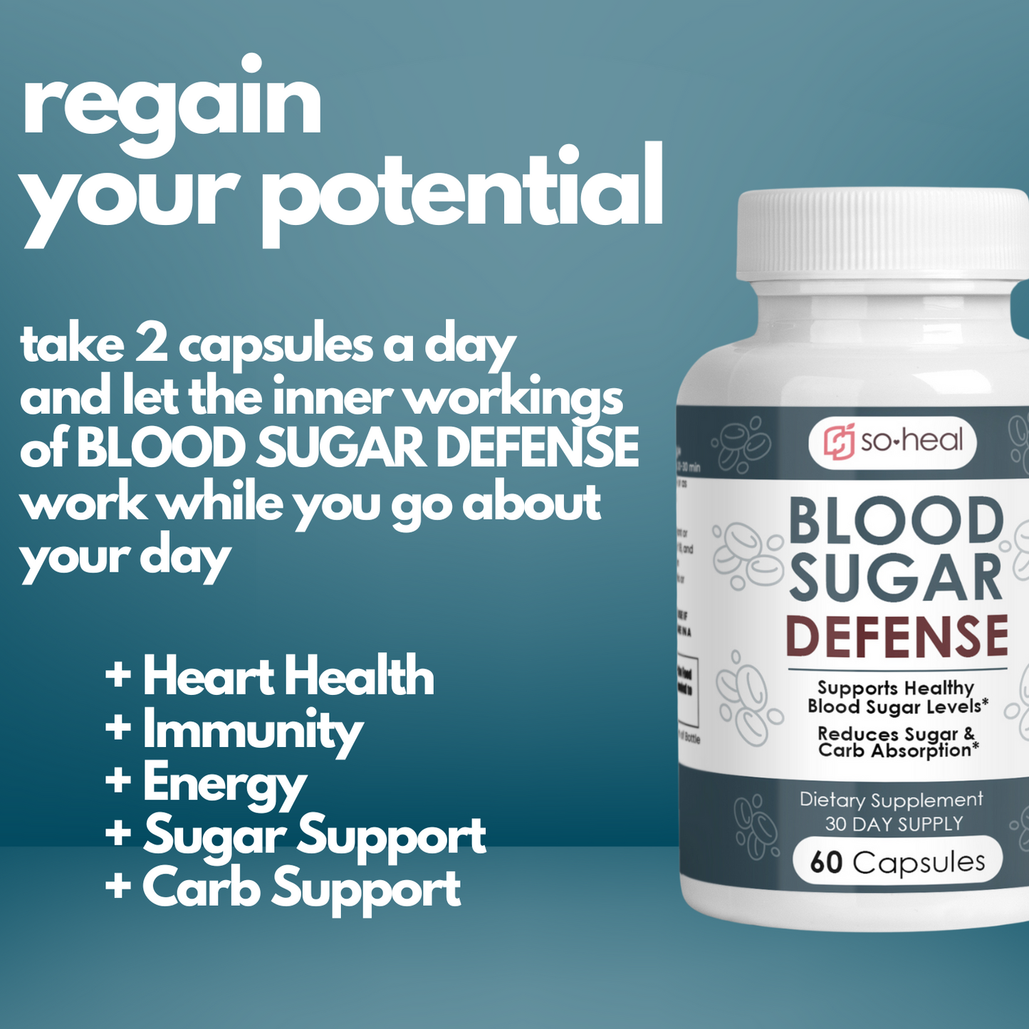 Sugar Shield Defense Supplement - Cinnamon, Chromium, Vanadium, Triple Protection for Heart, Metabolism, Energy - 60 Capsules, Made in USA