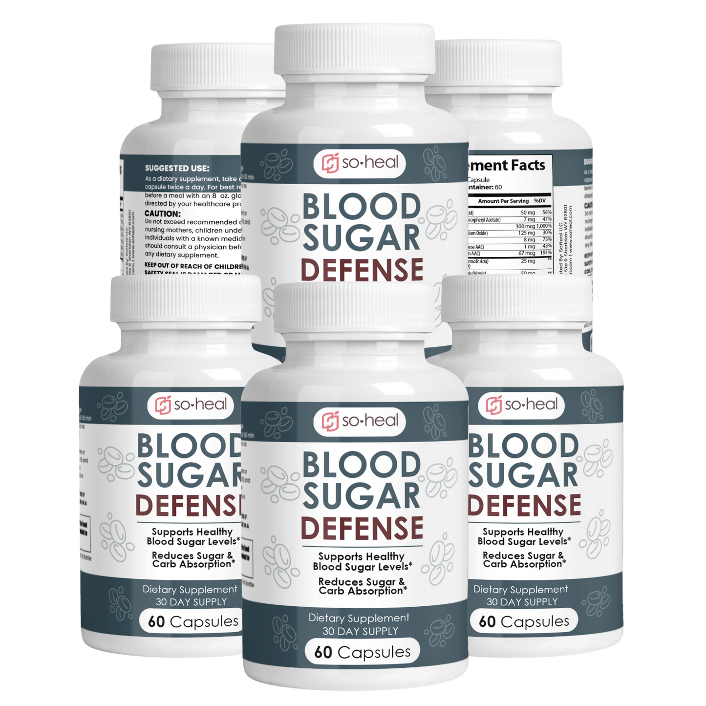 Official Sugar Shield Defense Supplement - Triple Protection, Cinnamon Capsules, Chromium, Vanadium - Heart, Metabolism, and Energy - 60 Capsules, Made in USA